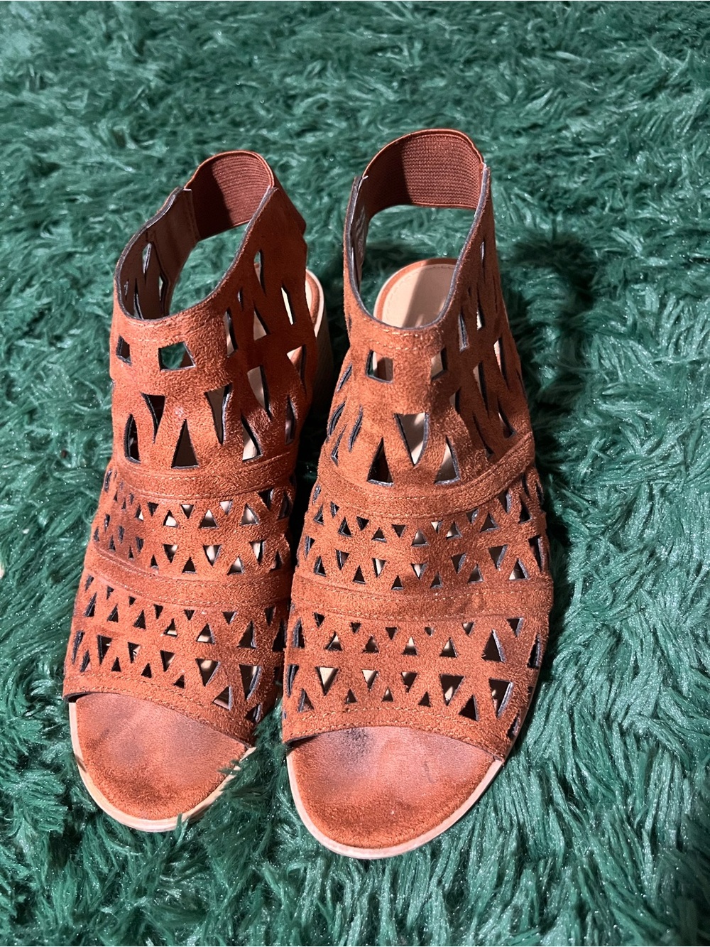 Brown faux leather cut out sandals